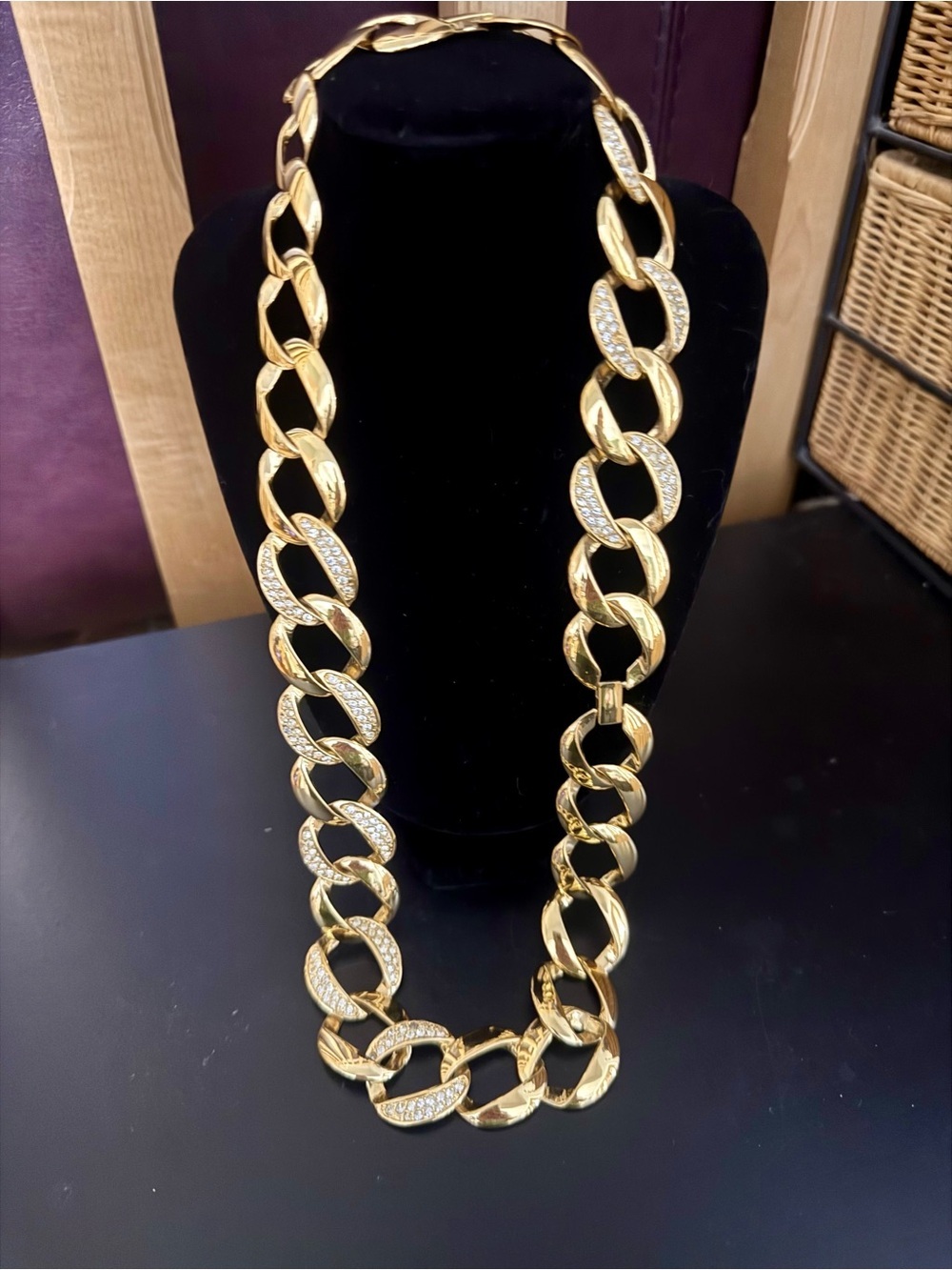 Napier Gold Tone Pave Crystal Cuban Link Necklace